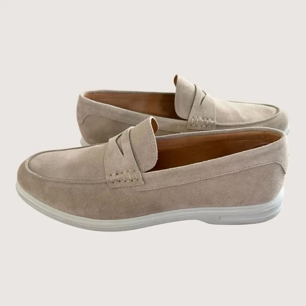 Peter Millar Crown Suede Penny Loafers Men’s 8M Tan Beige Made in Brazil